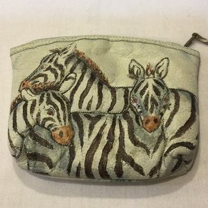 Zebra Quilted Leather Clutch hand painted